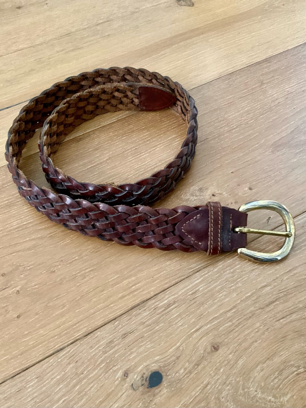 Vintage 90s Braided Leather Belt Brown Preppy Country Club Coastal Size 32